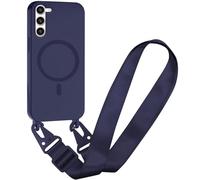 FNPCUON Cover Magnetica con Cordino per Samsung Galaxy S24/S25 Compatibile con MagSafe,Ricarica Wireless, Placcatura Disegno Custodia con Collana Laccio Tracolla Regolabile Case.Blu