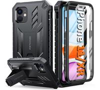 FNTCASE Custodia per iPhone 11: custodia per iPhone XR con cavalletto, antiurto, di grado militare, protezione completa a doppio strato, opaca, testurizzata a prova di caduta, 6,1 pollici, nera