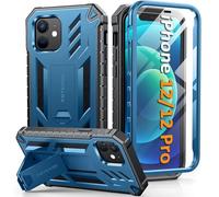 FNTCASE Custodia per iPhone 12: custodia per iPhone 12 Pro, custodia protettiva di grado militare a prova di caduta, robusta custodia protettiva con cavalletto, custodia protettiva ibrida in TPU opaco