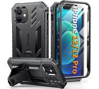 FNTCASE Custodia per iPhone 12: custodia per iPhone 12 Pro, custodia protettiva di grado militare a prova di caduta, robusta custodia protettiva con cavalletto, custodia protettiva ibrida in TPU opaco