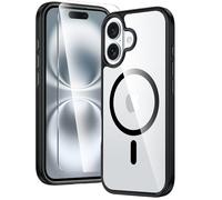 FNTCASE per iPhone 16 Plus Custodia: Clear Case Magnetic Military Grade Drop Protection Anti Yellowing Cell Phone Cover - Rugged Shockproof Protective Bumper Transparent Cases (Black)