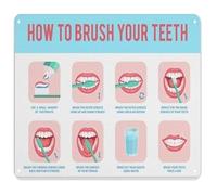 FNYUVNFAF Oral Hygiene Educational Tin Sign Tooth Brushing Steps Metal Wall-Art Office Decor for Clinic Bathroom Kitchen 8 X 12 inch