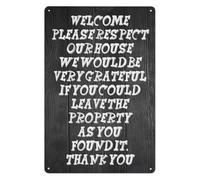 FNYUVNFAF Rustic Metal Sign Respect Our Cabin House Rules Funny Tin Plaque Wall-Art for Door Porch Entryway Vacation Rental Decor 8 X 12 Inch