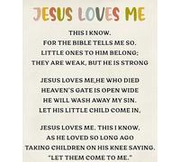 FNYUVNFAF Sunday School Wall Decor: Jesus Loves Me Inspirational Poster with Scripture, Canvas Print for Christian Classroom, Church Nursery, Gift Framed,12x18inch(30x45cm)