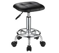 FNZIR Sgabello quadrato con cuscino in PU con ruote regolabili in altezza sgabelli girevoli sedia nera