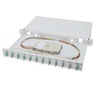 FO splice box, 1U, equipped, 12x SC DX, OM3 incl. splice cassette, colored pigtails, couplers