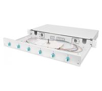 FO splice box, 1U, equipped, 6x LC DX, OM3 incl. splice cassette, colored pigtails, couplers