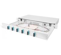 FO splice box, 1U, equipped, 6x SC DX, OM3 incl. splice cassette, colored pigtails, couplers