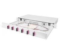 FO splice box, 1U, equipped, 6x SC DX, OM4 incl. splice cassette, colored pigtails, couplers