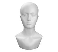 Foam Head, Male Mannequin Wig Display Stand, Lightweight White Manikin Model, 16.5x12.5x37cm, Realistic Bust for Hats, Wigs, Headphones, Glasses, Salon Styling, Accessories
