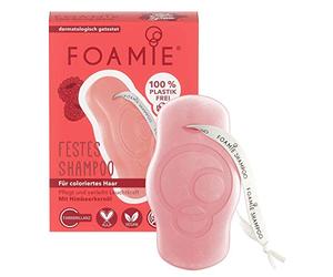 Foamie Shampoo solido per capelli colorati con olio di lampone, shampoo colorato da donna dona luminosità ai capelli, 100% vegano, senza plastica, 80 g