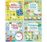 Foblit ltd Usborne Maths Activity 4 Set di raccolte di libri (addizione e sottrazione, tabelline, moltiplicazioni e divisioni e calcolo dell'ora) (pacchetto di libri di attività di matematica)