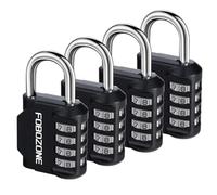 FOBOZONE - Lucchetto a combinazione, a 4 cifre, impermeabile, ripristinabile, per armadietto, capannoni, cancelli, cassette degli attrezzi, armadietti scolastici (confezione da 4)