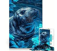 Foca in acque blu fiorite - Puzzle da 1000 pezzi per adulti - Puzzle rilassante per la mente - Arte e composizione (38x26cm)