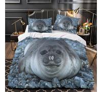 Foca sulla roccia Set Di Copripiumino 3 Pezzi microfibra stampa 3D con cerniera cerniera nascosta decorazione per camera da letto Acquerello Animale copripiumino for coppie e adulti King（220x240cm）