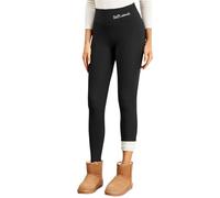 focagernod Leggings Caldi da Donna, Invernali, con Ricamo dell'alfabeto, in Velluto, a Vita Alta, for Sollevare i Glutei, Anti-Freddo, Casual, Streetwear(Black,S)