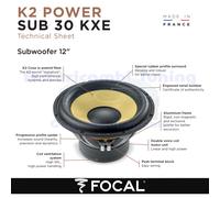 Focal SUB 30 KXE EVO K2 Power M Subwoofer 12"/30 cm 1600 Watt - 800 Wrms 4+4 ohm