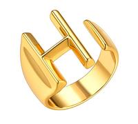 FOCALOOK Anello da Donna, Iniziale Aperta Placcata Oro, Anello con Lettera Regolabile e Personalizzabile, Anello Grosso con Nome, Oro