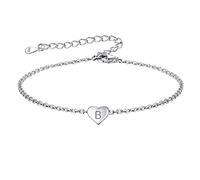 FOCALOOK Bracciale Donna Argento 925 Bracciale con Lettera B Bracciale Inziale B Bracciale Argento Cuore con Lettera Braccialetto per Mamma Bambina Ragazza