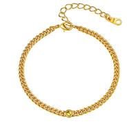 FOCALOOK Cavigliera donna a catenina con pietra di nascita, placcato oro 22+5 cm Cavigliera oro pietra di novembre topazio regalo di compleanno