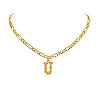 FOCALOOK Collana donna con lettera U, placcato oro,collana con iniziale per donna e uomo, catenina oro regolabile 40,6 cm + 5,1 cm, con confezione regalo