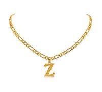 FOCALOOK Collana donna con lettera Z, placcato oro,collana con iniziale per donna e uomo, catenina oro regolabile 40,6 cm + 5,1 cm, con confezione regalo