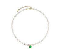 FOCALOOK Collana Donna di Perle, Ciondolo con Pietra Portafortuna, Collana con Perle dorate,Confezione Regalo