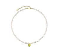 FOCALOOK Collana Donna di Perle, Ciondolo con Pietra Portafortuna, Collana con Perle dorate,Confezione Regalo
