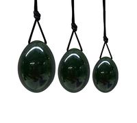 FOCCAR 3pcs Nephrite Jade Eggs for Women Esercizio Set di Uova di Giada Pietra da Massaggio Forata Pietra Naturale