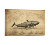 FOCCAR Stampa artistica da parete con balena del Mediterraneo, mappa nautica tropicale, immagini retrò su tela, decorazione da parete per camera da letto, decorazioni per la casa