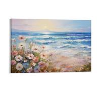 FOCCAR Stampa su tela con fiori ad acquerello, decorazione da parete astratta con tramonto sul mare, margherita, decorazione da parete per la casa, opere d'arte