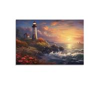 FOCCAR Stampe su tela vintage con faro nautico al tramonto, paesaggio marino, moderno, decorazione da parete per la casa, opere d'arte