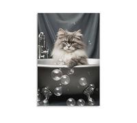 FOCCAR Vasca da bagno Gatto Tela Wall Art Interessante Bolla Carino Animale Poster Decorazione Della Parete Pittura Arte per la Casa Opere