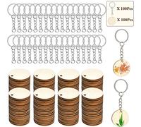 FOCCTS Fette di legno rotonde da 100 pezzi con anelli portachiavi da 100 pezzi adatti per artigianato, scrapbooking, ornamenti, progetti personalizzati