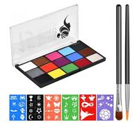 Focenat 15 Colori Face Painting, Colori Pittura Corpo Kit con 4 Pennelli, Pittura Corpo con 6 PCS Stampini, Trucco per Corpo Pittura Corpo Professionale, Trucchi Truccabimbi per Carnevale e Cosplay