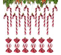 Focenat 18 Pezzi Decorazioni Natalizie, Bastoncini di Zucchero Natalizi in Plastica, Natale Ornamenti per Albero, Ciondolo di Caramelle, Natalizi Decorazioni Appendere (Rosso)