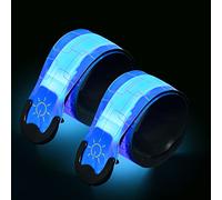 Focenat 2 Pezzi Bande Catarifrangenti, LED Braccialetto Ricaricabile USB, Fascia per Braccio di Sicurezza Alta visibilità, per Running, Bici, Corsa Notturna, Correre (Blu)