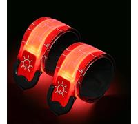 Focenat 2 Pezzi Bande Catarifrangenti, LED Braccialetto Ricaricabile USB, Fascia per Braccio di Sicurezza Alta visibilità, per Running, Bici, Corsa Notturna, Correre (Rosso)