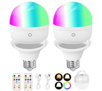Focenat 2 Pezzi Lampadine Colorate Led,E27 Lampadine Led a Colori Dimmerabile,Lampadina Ricaricabile USB Con Telecomando,Lampadina ricaricabile,per Casa Bar Feste