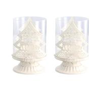 Focenat 2 Pezzi Natale Portacandele Candelieri in Metallo, Bianco Vintage Supporti per Candele Pilastri, Portacandele in Pericolo Uragano, Portacandele per Candele Regali Natale Cena Festa (Albero)