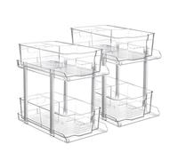 Focenat 2 Pezzi Organizer Sottolavello Cucina, 2 Livelli Scorrevole Organizzatore con Divisori Rimovibili, Organizer Detersivi Bagno, Ripiani Cucina Salvaspazio, Organizer per Dispensa Bagno Cucina