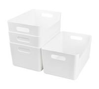 Focenat 4 Pezzi Cestino Portaoggetti Plastica, Scatole Portaoggetti con Manici, Scatole Organizer Plastica, Organizer Portaoggetti per Bagno, Cucina, Ufficio, Bianco, 25 x 17 x 13.5 cm