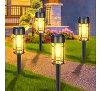 Focenat 4 Pezzi Luci Solari Giardino Esterno, Luci da Esterno Solari, Impermeabile Luci Terra, Lampade Solari da Giardino, LED Luce Lampione Terra per Giardino, Cortile, Prato, Alimentato Solare