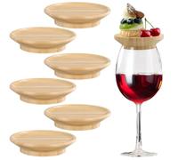 Focenat 6 Pezzi Topper per Bicchieri da Vino in Bambù, Copri Bicchieri per Salumi e Antipasti, Sottobicchieri in Legno per Casa, Ristoranti e Bar