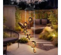 Focenat Campane a Vento Solari Esterno LED - Luci Solari Decorazioni da Giardino con Sole Luna Stelle - Impermeabili, Scacciapensieri da Appendere per Terrazzo Balcone Patio Giardino