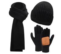 Focenat Cappello Sciarpa Guanti Set per Uomo, Guanti Touchscreen Morbida, Sciarpa Invernale Lunga, Berretto Beanie con Foderato in Pile, 3 in 1 Set Termico Invernale per Ciclismo, Sci, Sport Allaperto