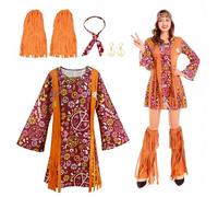 Focenat Costume da Discoteca Hippie anni '60 anni '70, Accessori Hippie da Donna, Costume da Hppie da Dnna, Abbigliamento Hippie, Costume Hippie, 60s Party Costume per Discoteca Halloween XL