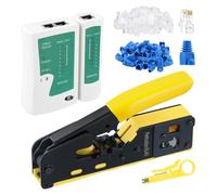 Focenat Crimpatrice RJ45, Kit di Strumenti di Crimpatura RJ45, Crimpatrici Passa-through CAT5/CAT6/CAT7, con Connettori, Mini spellafili, Tester Rete