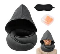 Focenat Cuscino da Viaggio Collo con Cappuccio, Maschera per Dormir, Tappi auricolari, Cuscino Aereo Memory Foam, Cuscino Cervicale da Viaggio per Treno Auto Ufficio