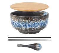 Focenat Grande Insalatiera Ceramica, 1500ML Ciotola Ramen Ciotole Ceramica Cucina, Scodelle Zuppa Porcellana, Grandi Insalatiere con Cucchiaio e Bacchette, Per Cereali, Zuppa, Dessert E Set Di Ciotola